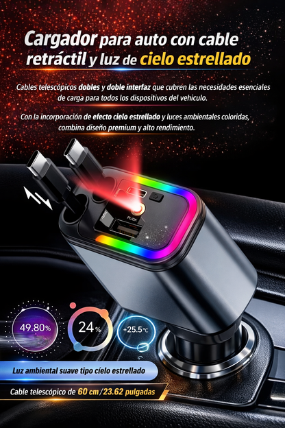 🚗 Cargador 4-1 para Carros con Luces LED – Potencia y Estilo en Cada Viaje⚡